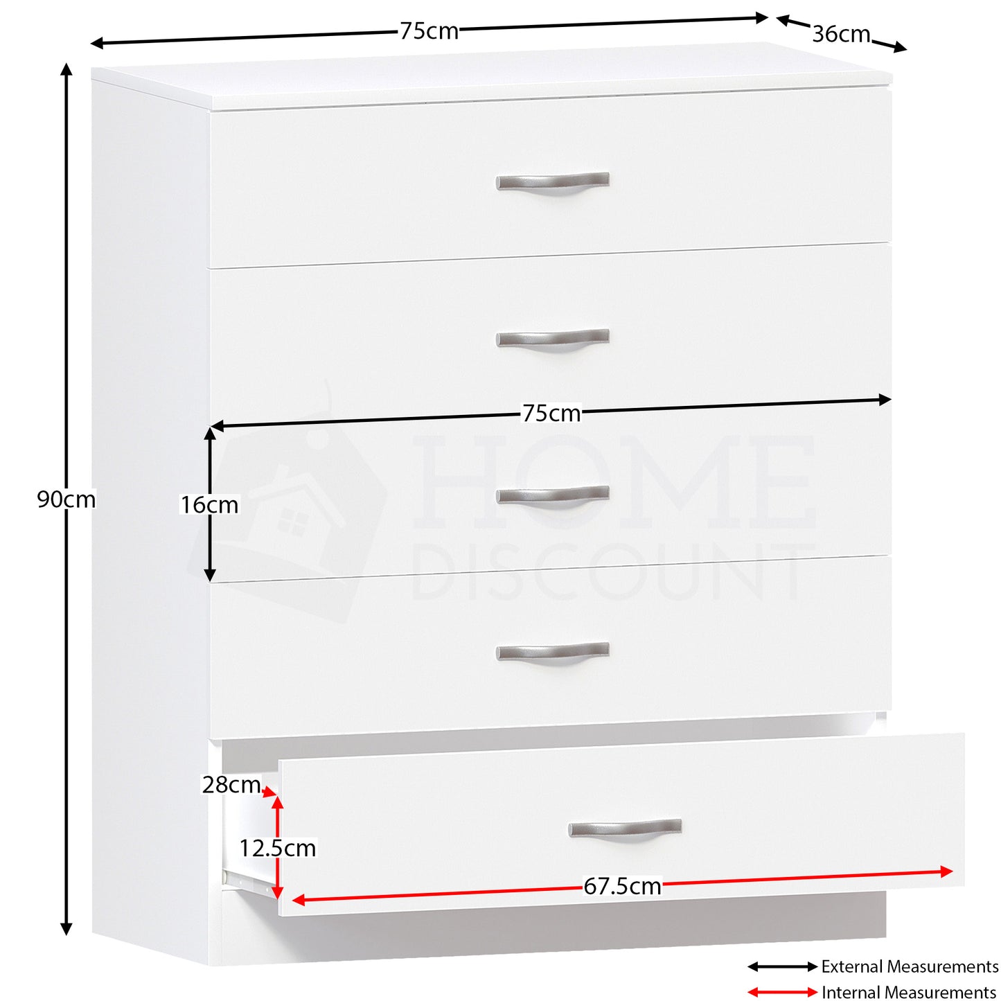 Chest of Drawers, 5 Drawers Chest of Drawers Dresser With Metal Handles and Runners Unique Anti-Bowing Drawer Support Spacious Bedroom Furniture, Available in White, Black, Grey, Pine Storage Furniture