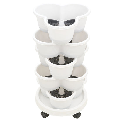 The three-dimensional three-petal flowerpot, strawberry pot, can be multi-layered for vegetable and fruit planting. It is made of pp plastic with five layers, black/ white/ green, and measures 31.5*31.5**13.5cm