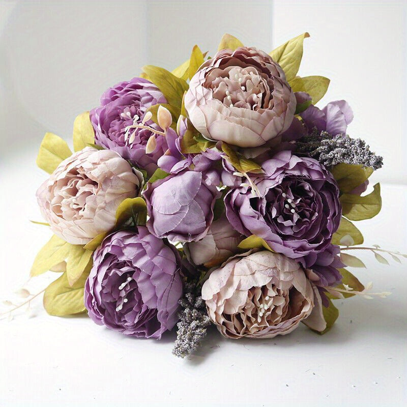 13-Heads Artificial Peony , UV  Fake Plants for Wedding Home Decoration, Indoor Outdoor Hanging Planter, DIY Floral Centerpieces and Home Garden Decor