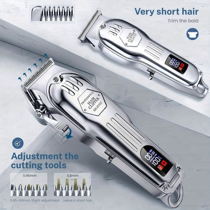 SEJOY Cordless Hair Clippers for Men Professional T-Blade Trimmer Kit – LED Display 4500-7000RPM – Barber Grooming Set Silver Blue Gold