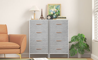 4-Drawer Tall Dresser Storage Cabinet with MDF Wood Top & Metal Frame – Freestanding Vertical Tower Chest of Drawers for Bedroom Living Room 68cm Height 6 Colours