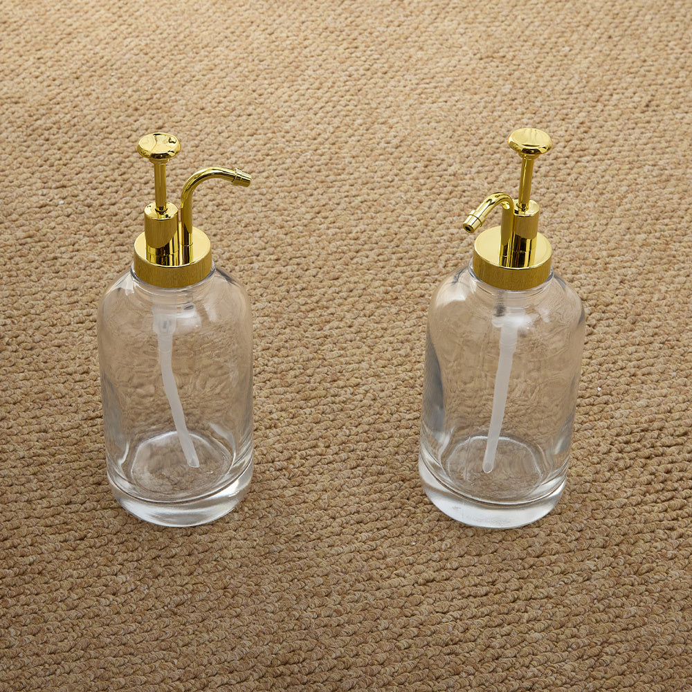 2 Pack Coffee Syrup Pump 500ml Coffee Station Coffee Syrup Dispenser Glass Honey Pot Honey Jar Shampoo and Conditioner Dispenser, Black/ Gold