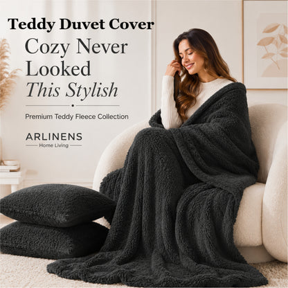Duvet Cover Teddy Bear Fleece with Pillowcases in Single Double King Super King