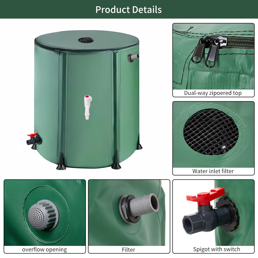 Rainwater Collection Tank 50L 100L 160L 200L – Portable Outdoor Water Butt with Filter Net & Overflow Device, Eco-Friendly Garden Rainwater Harvesting System UK