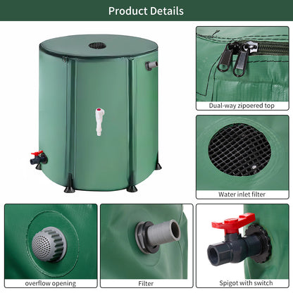 50L/100L/160L/200L Rainwater Collection Tanks, Portable Outdoor Water Tanks, Rainwater Collection System, Container Set with Filter Net and Overflow Device