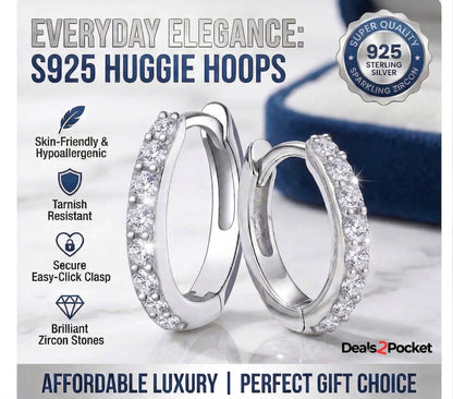 1 Pair S925 Sterling Silver Huggie Hoop Earrings For Women, Sparkling Zircon Small Hoops, 15mm Minimalist Hypoallergenic Jewelry, Everyday Elegance, Perfect Birthday/Anniversary Gift For Her