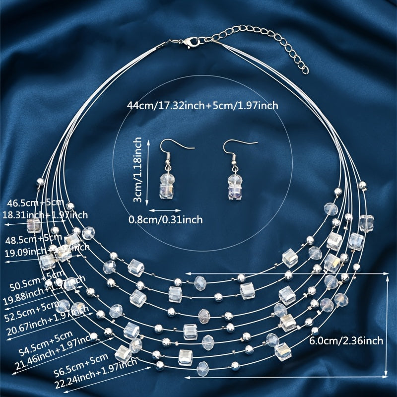 Elegant Boho Jewelry Set: Multilayer Square Necklace & Earrings | Resin, Ideal for Banquet, Daily Wear or Gifts