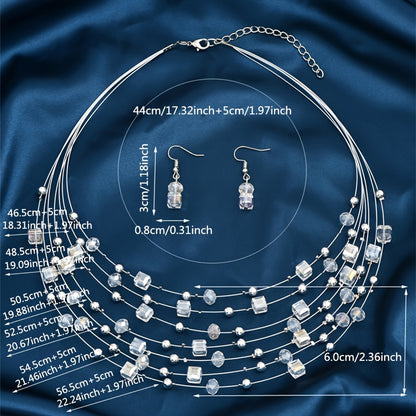 Elegant Boho Jewelry Set: Multilayer Square Necklace & Earrings | Resin, Ideal for Banquet, Daily Wear or Gifts