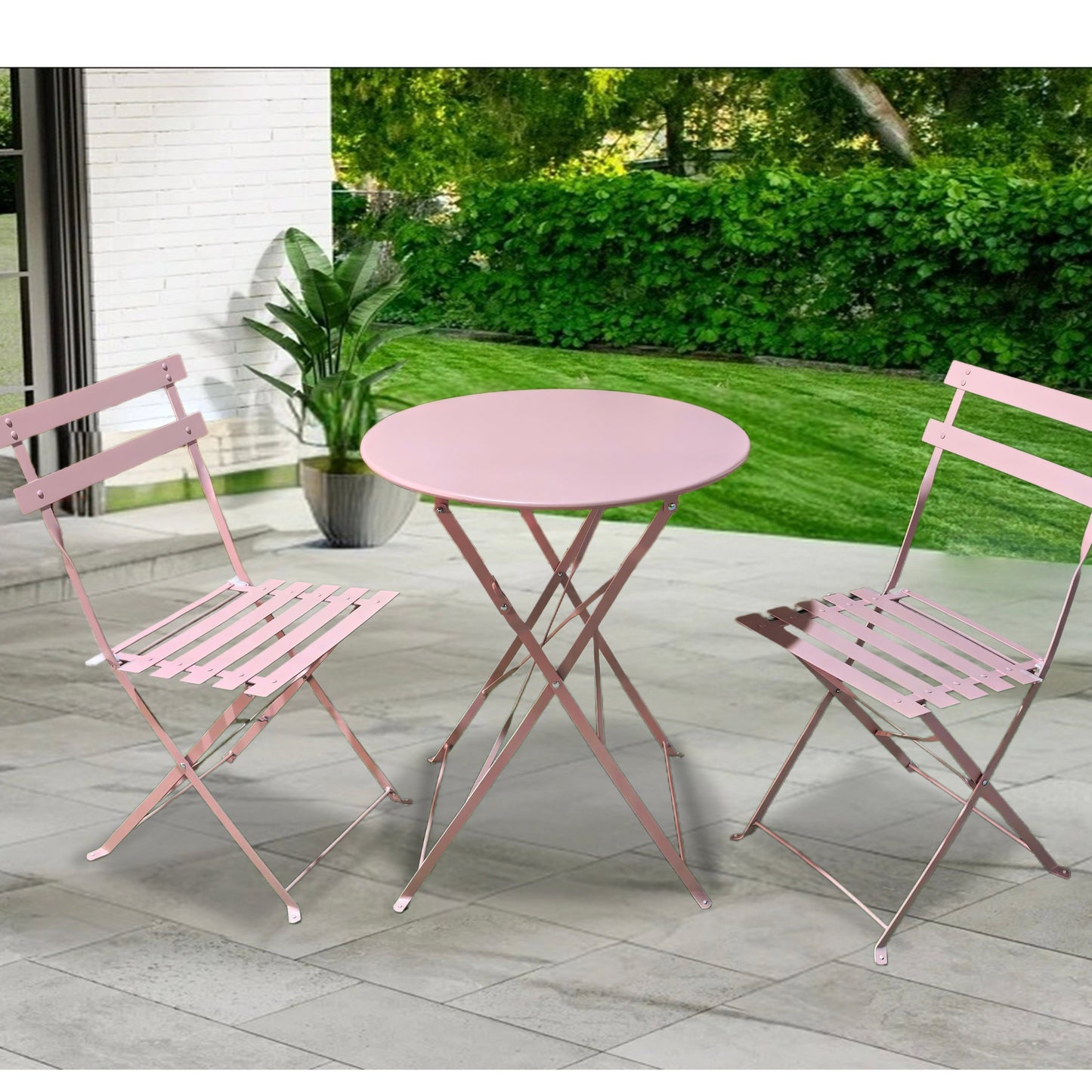 MOF 3-Piece Folding Bistro Set, Outdoor Garden Metal Table and Chairs, Powder-Coated Steel, 4 Colours Available