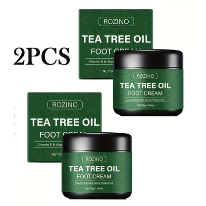 2pcs Tea Tree Oil Foot Cream, Rich in Vitamin E, Aloe Vera And Mint, Effectively Moisturizes Dry, Rough And Chapped Skin, Softens And Smooths The Skin, with a Long-Lasting Fresh Fragrance, for Foot Care