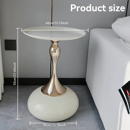 Small Round Coffee Table, White Coffee Tables for Living Room, Modern Round Side Table with Gold Pedestal Base,Modern Center Table for Small Space Home Office Gardern