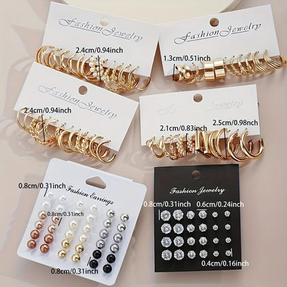 [For Vacation, Dates] 108pcs Set of Simple, Rhinestone, and Metal Geometric Design Stud Earrings, Women's Hoop Earrings, for Vacation, Dates, and Daily Wear. No Box Included