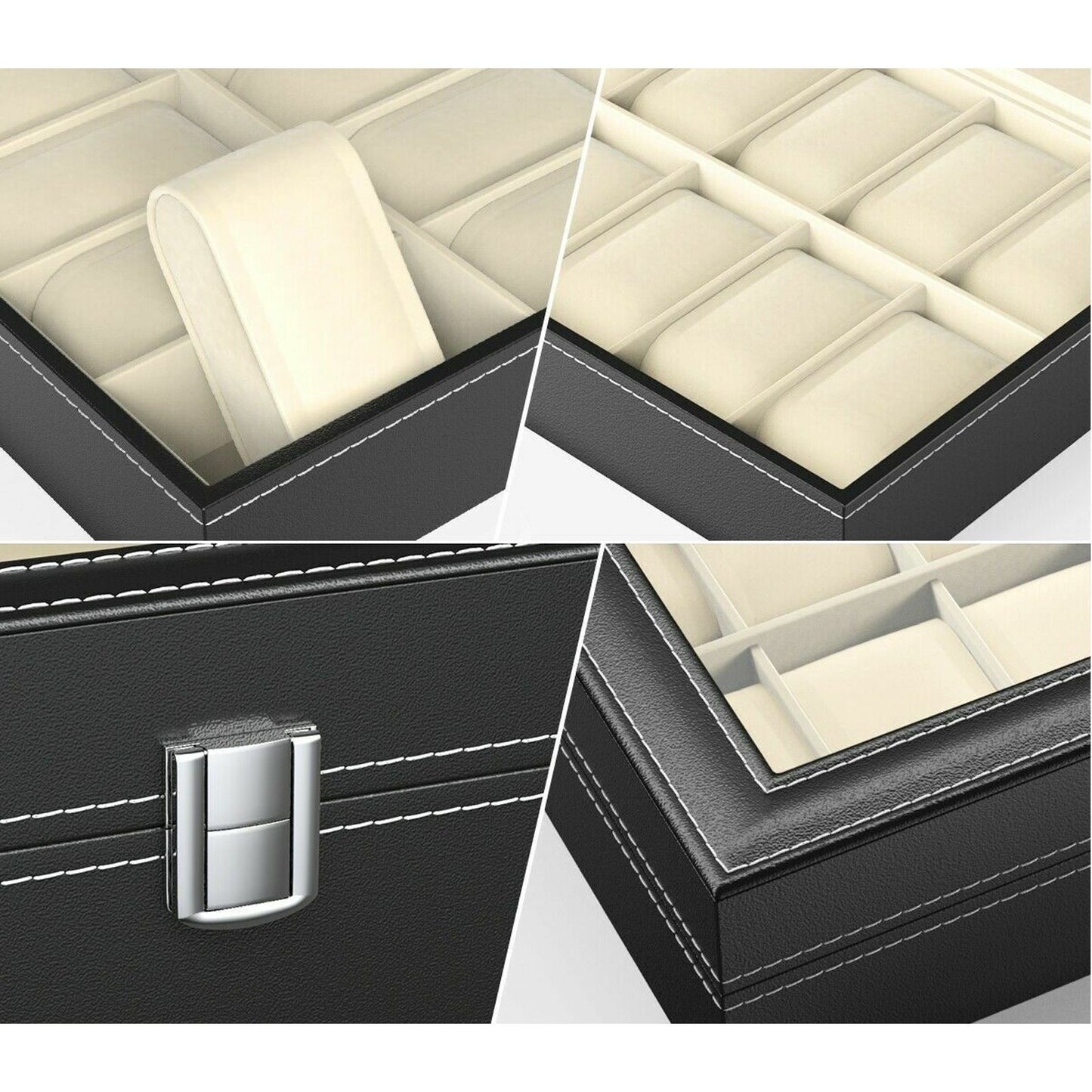 Uten Watch Box 10 Slots, Watch Case with Glass Lid, Watch Display Storage Box for Men and Women, Removable Watch Pillows, PU leather