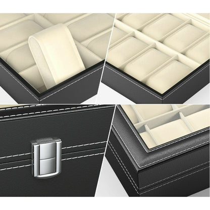 Uten Watch Box 10 Slots, Watch Case with Glass Lid, Watch Display Storage Box for Men and Women, Removable Watch Pillows, PU leather