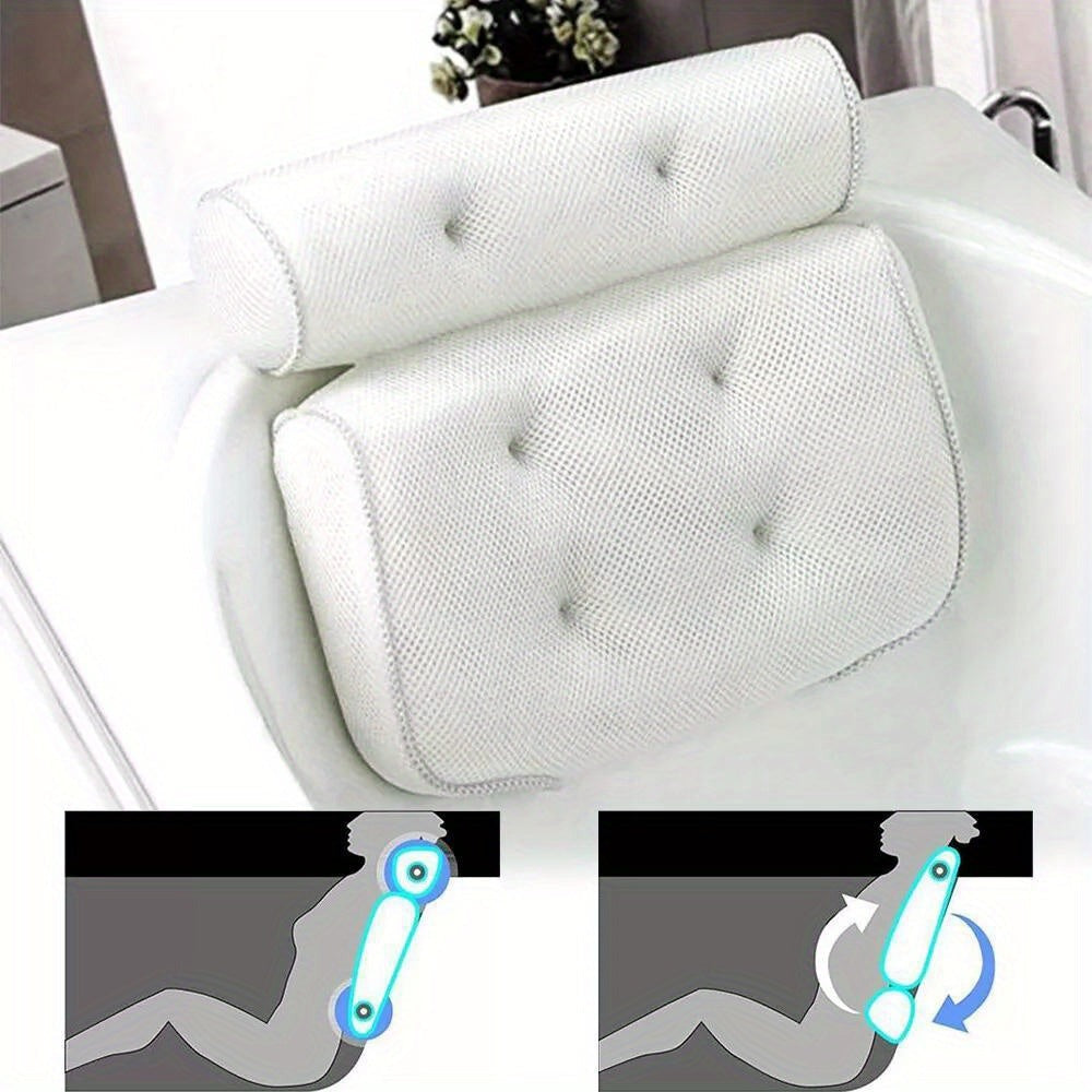 Bath Pillow for Bathtub – Non-Slip Spa Bath Cushion with 6 Suction Cups, Ergonomic Head & Neck Support Headrest, Quick-Dry Mesh, 37 x 34 x 10cm Luxury Bathroom Relaxation Accessory