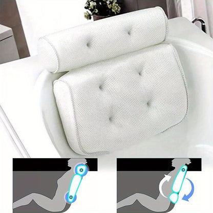 Bath Pillow for Bathtub – Non-Slip Spa Bath Cushion with 6 Suction Cups, Ergonomic Head & Neck Support Headrest, Quick-Dry Mesh, 37 x 34 x 10cm Luxury Bathroom Relaxation Accessory