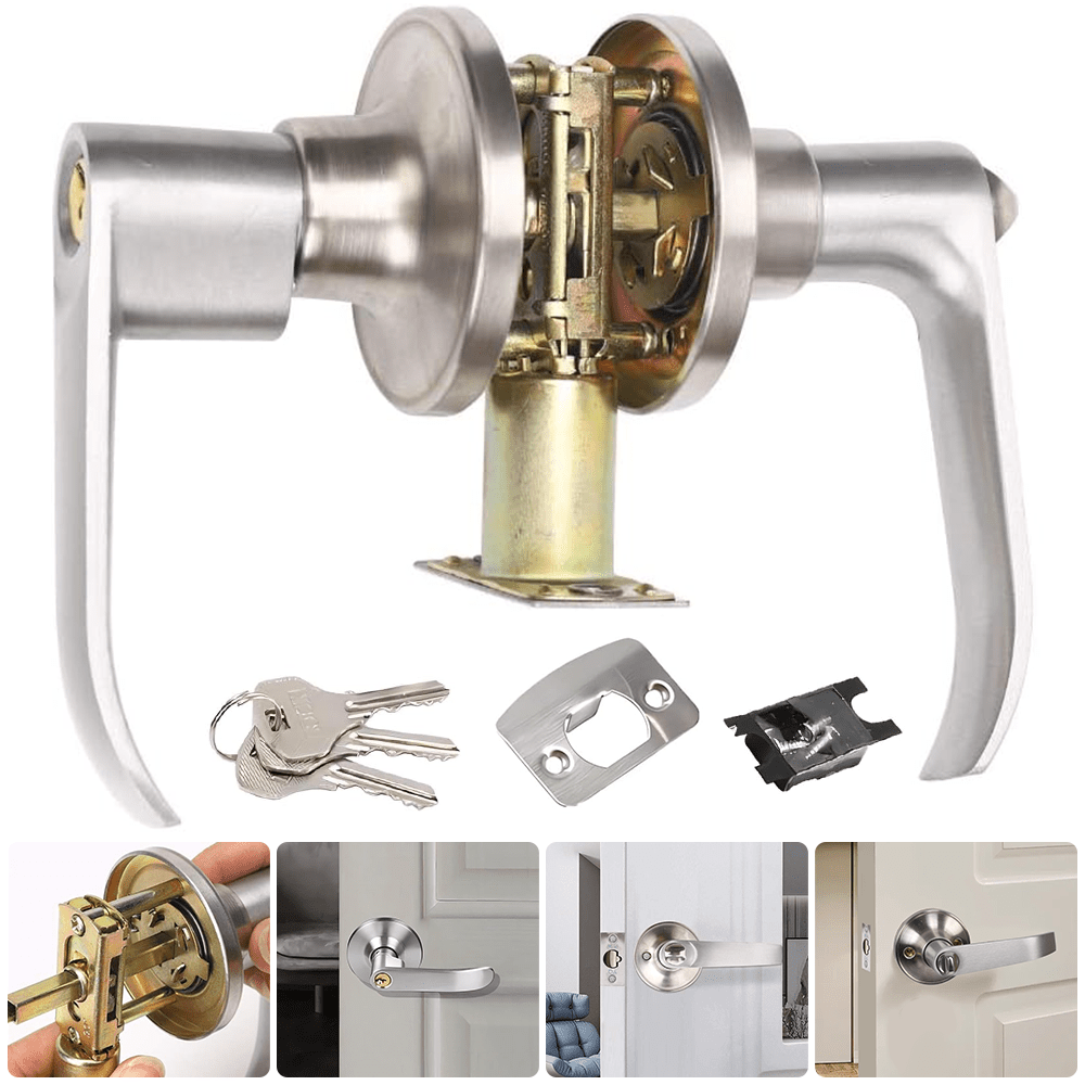 Door Lock with Lock and Key, Door Handle, Safety Key Reversible Lever External, Door Lock, Suitable for Front Door and Bedroom, Anti-picking Lock Core Safety