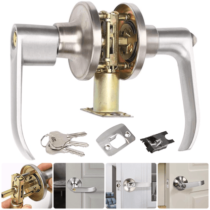 Door Lock with Lock and Key, Door Handle, Safety Key Reversible Lever External, Door Lock, Suitable for Front Door and Bedroom, Anti-picking Lock Core Safety