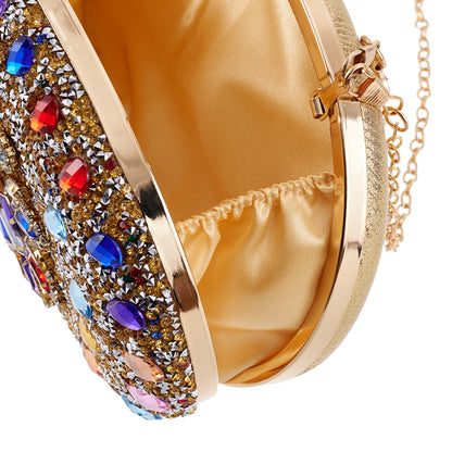 Women Evening Bag Multicolor Clutch Bag Luxury Crystal Handbag Bridal Wedding Purse Glitter Shoulder Bag with Detachable Chain Banquet Party Prom Crossbody Bag Gold-Multicolour, Green/ Gold/ Silver