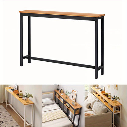 Minimalist Wooden Console Table, Slim Wall Mounted Single Tier Entryway Shelf with Carbon Steel Frame, Space Saving Narrow Hallway Table, Bedroom Living Room Table, Single Tier White Frame Table, 80 x 20cm