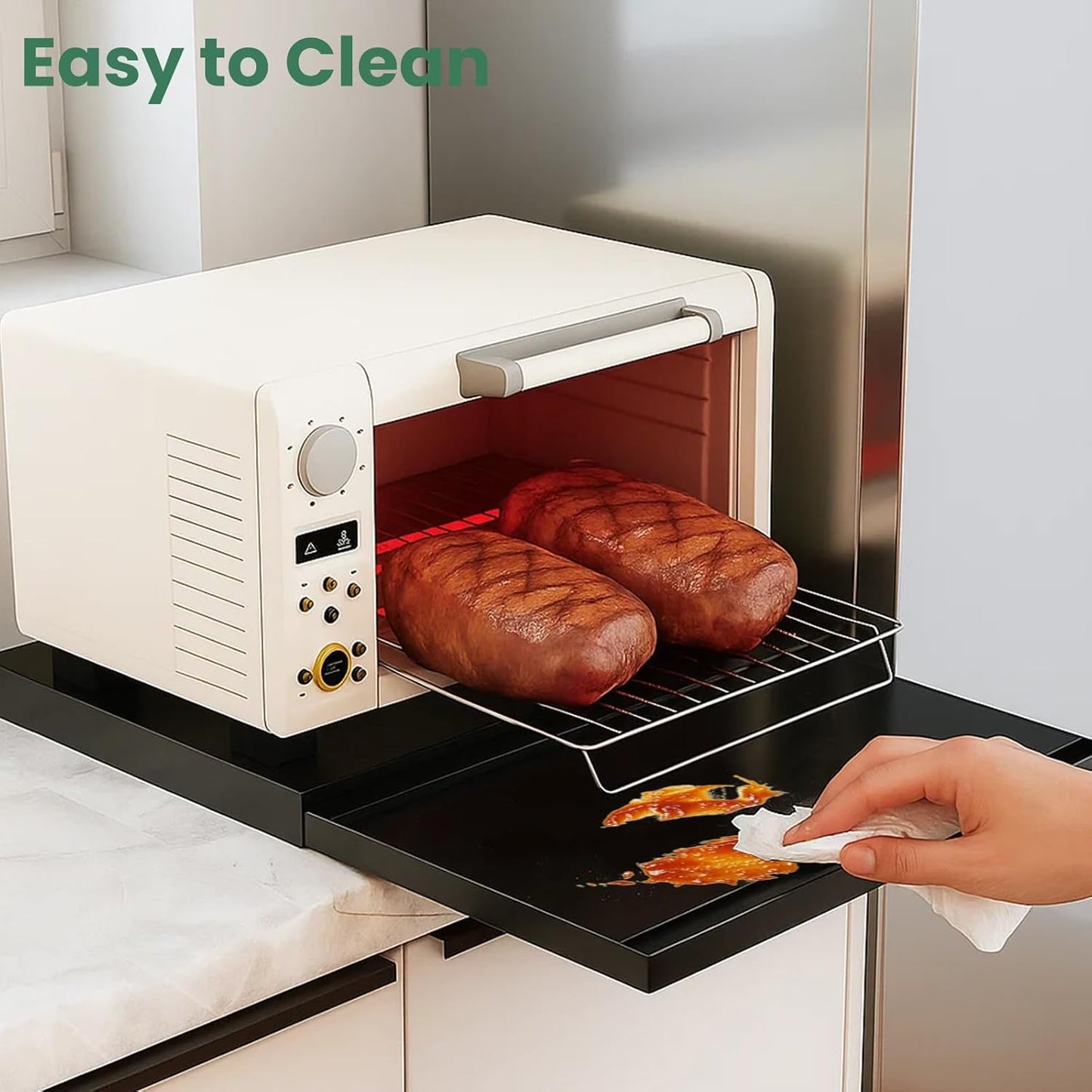 Countertop Microwave Oven Stand with Pull-Out Tray, Adjustable Metal Kitchen Rack Shelf, Extendable 39-62cm, Heavy Duty Storage for Ovens, Toasters & Appliances