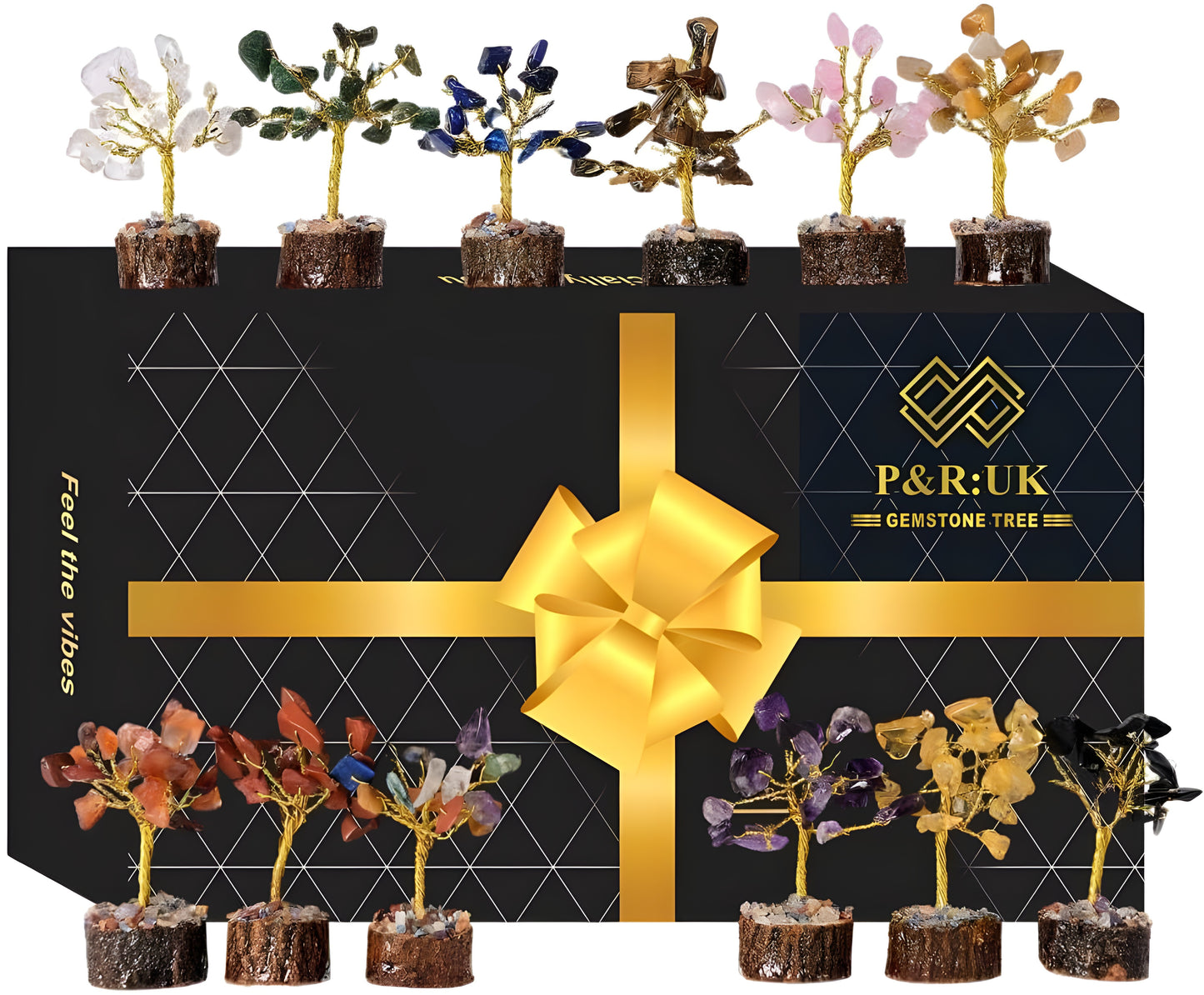 12pcs Crystal Tree Set Mini 7 Chakra Gemstone Trees Handmade Natural Stone Desk Decor Good Luck Gift for Women Home & Office Decoration
