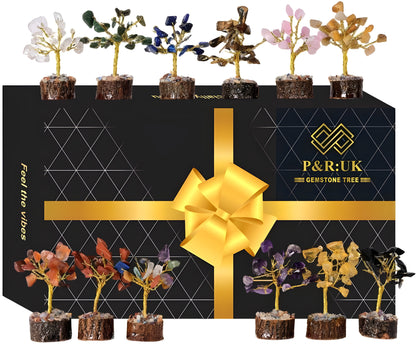 12pcs Crystal Tree Set Mini 7 Chakra Gemstone Trees Handmade Natural Stone Desk Decor Good Luck Gift for Women Home & Office Decoration