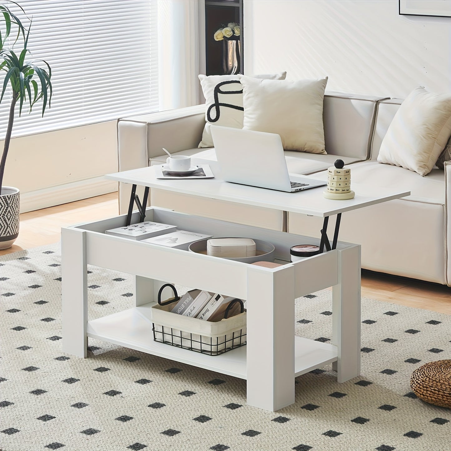 Lift Top Coffee Table with Storage – Hidden Compartment Wooden Centre Table for Living Room & Bedroom, Space-Saving Contemporary Design with Concealed Lift Mechanism