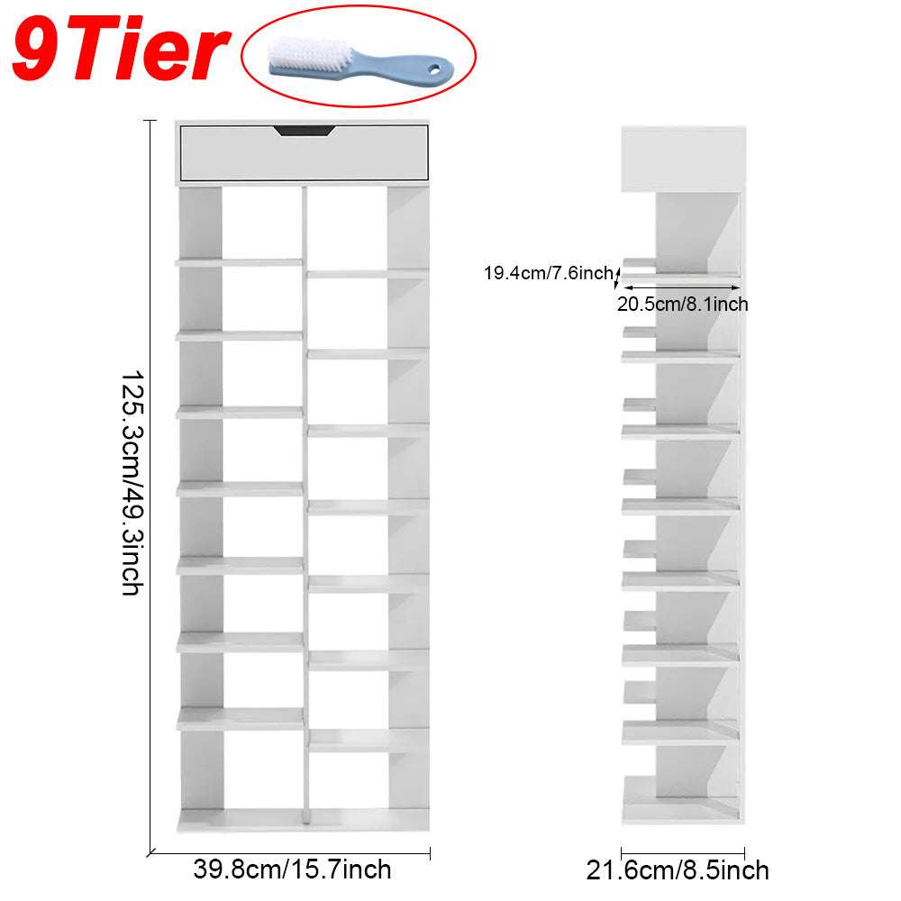 8/9-Tier Heavy-Duty Tall Shoe Rack Cabinet with Drawer, Space-Saving Vertical Shoe Organizer, Narrow Entryway/Bedroom/Office Storage, for Hallway, Closet, Apartment, Bedroom Organization
