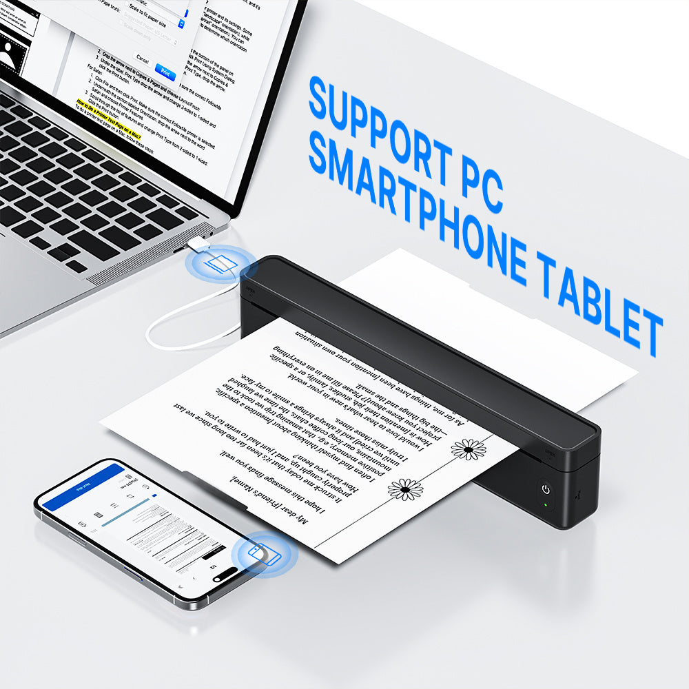 A10A Inkless Portable Printer, Wireless Thermal Printer for Travel, Wireless Mobile Printer for Phones And Laptops, Compatible with 8.5'' X 11'' US Letter And A4 Thermal Paper, Compact Printer for Office, Home, And School