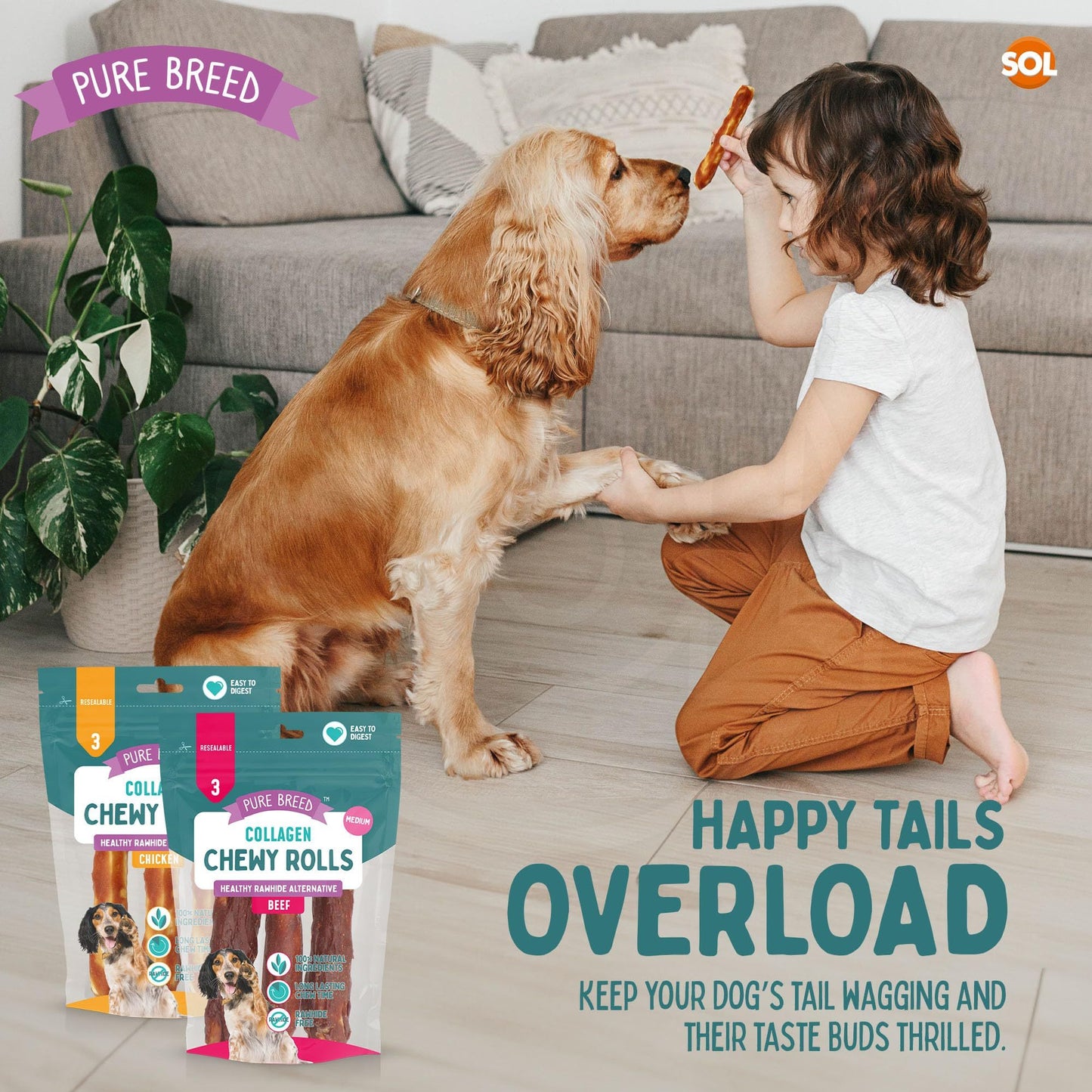 Pure Breed 12pk Medium Collagen Chewy Rolls | Long Lasting Dog Chews for Puppies & Adults | 12cm Assorted Beef & Chicken Flavour | Natural Protein-Rich Training Treats in Resealable Pack for Boredom Relief