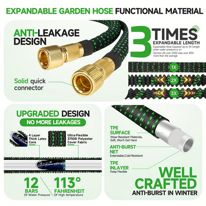 LOVFEN Expandable Garden Hose with Spray Nozzle - Heavy-Duty Vinyl Coil Hose, Expandable Water Hose Suitable for Outdoor,, Garden Use - Flexible Water, No Kink, Year-Round Portable Water Hose (No Heavy-Hitting the Ground)