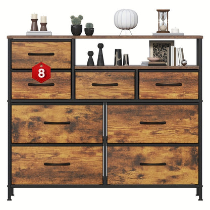 8 Drawer Chest of Drawers with Fabric Fronts & Wooden Top – Large Storage Dresser Organiser Unit for Bedroom & Living Room