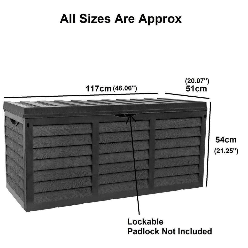 320L Outdoor Garden Storage Box Black Plastic Lockable Chest with Handles for Cushions Tools Garden Furniture Shed Patio 117x54x51cm