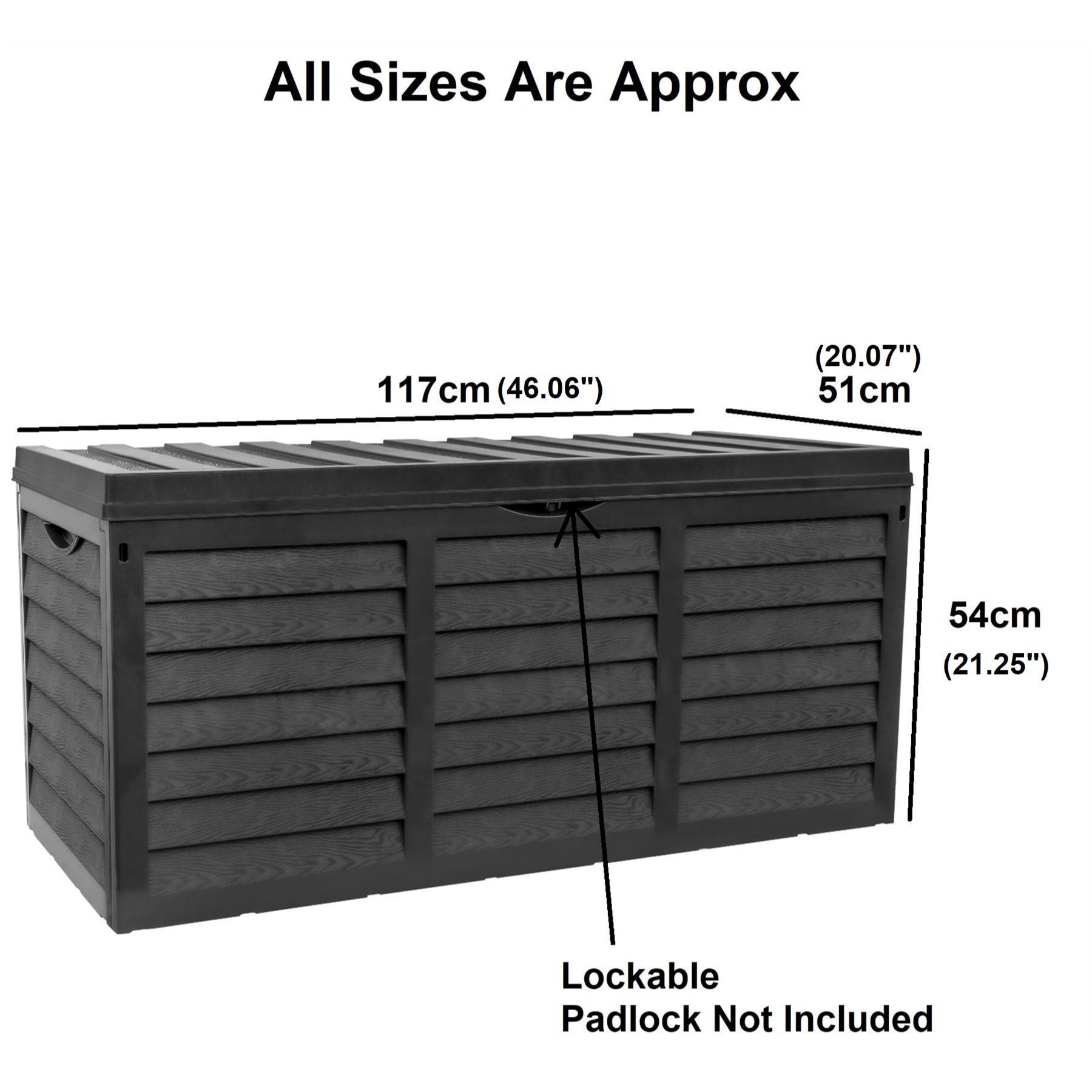320L Outdoor Garden Storage Box Black Plastic Lockable Chest with Handles for Cushions Tools Garden Furniture Shed Patio 117x54x51cm