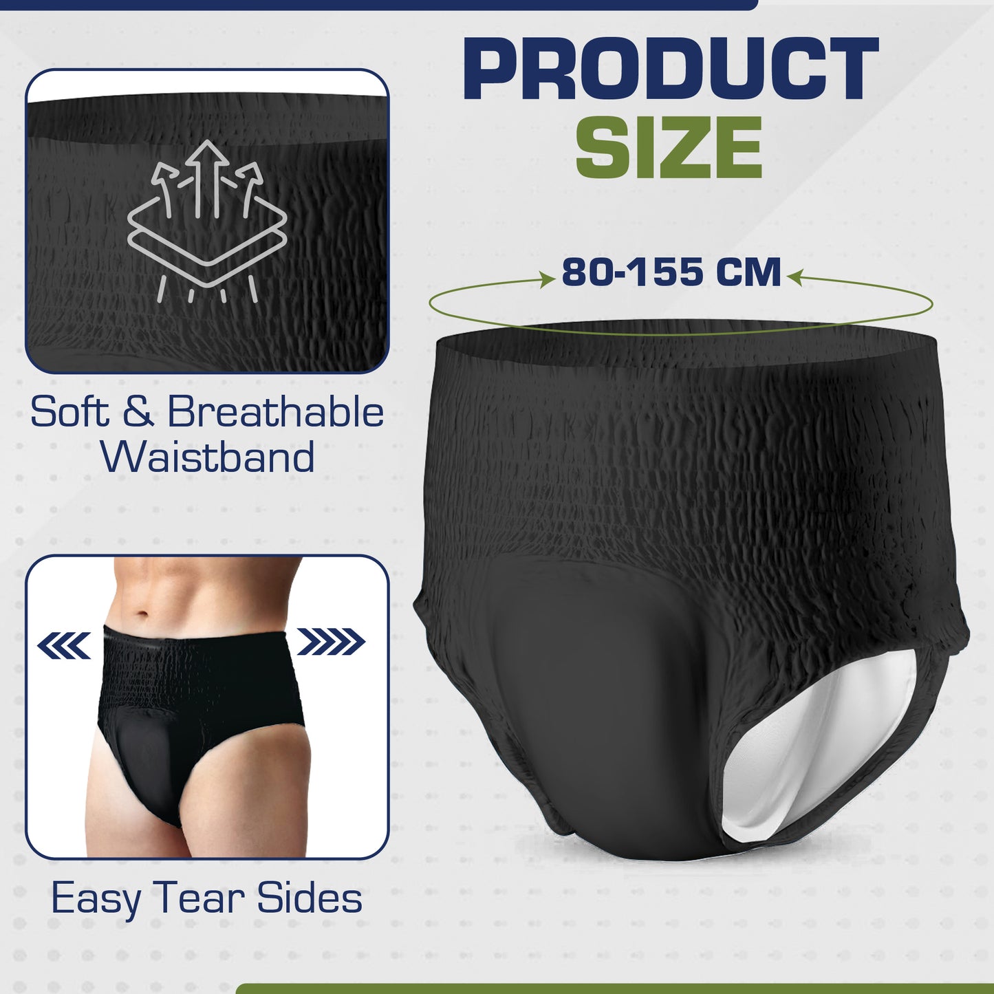 12 x Black Pull Up Pants Women & Men | Super Pull Up Pants | Adult Nappies | High Absorption and Soft-Stretch Waistband | Size S, M, L, XL | (1 Pack of 12)