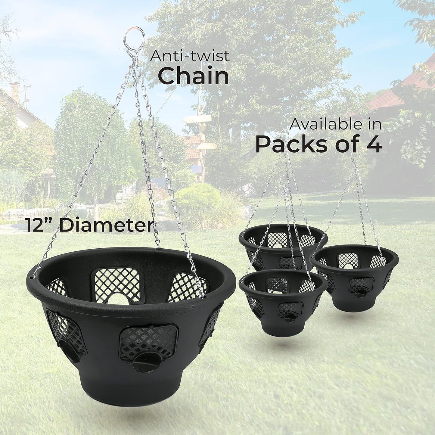 12 Inch Indoor Outdoor Balcony Patio Hanging Basket Set of 4
