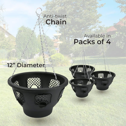 12 Inch Indoor Outdoor Balcony Patio Hanging Basket Set of 4