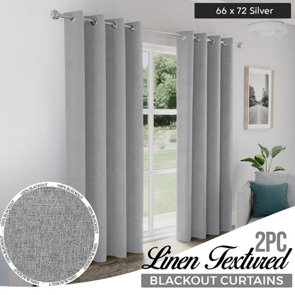 2pcs Linen Textured Blackout Curtains – Linen-Look Coated Thick Fabric Grommet Top Drapes for Bedroom & Living Room, Noise Reducing Energy Saving Window Panels for Home Decor 135GSM