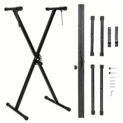 33-97cm Keyboard Stand with Locking Strap Adjustable X Frame Music Piano Keyboard Stand Portable Single Braced Electric Piano Stand with 7 Adjustable Height Positions Holds up to 20kg