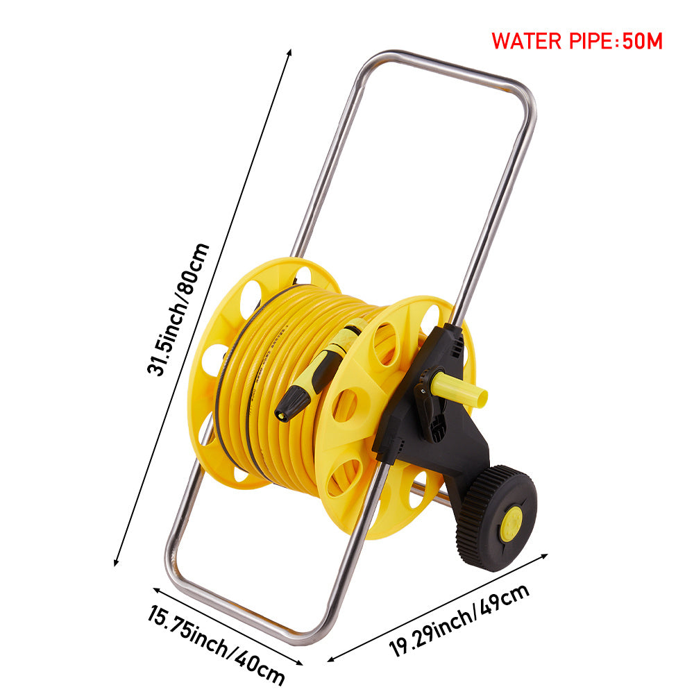 Complete Watering Kit/ Garden Hose Reel Trolley Portable With 20-50M Hose Pipe, Sprinkler Gun & Connector - Heavy Duty Watering System for Outdoor/Lawn/Car Wash (Yellow)