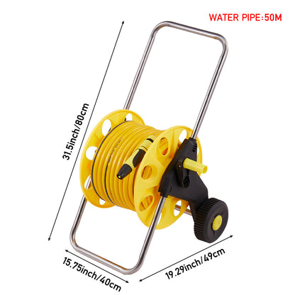 Complete Watering Kit/ Garden Hose Reel Trolley Portable With 20-50M Hose Pipe, Sprinkler Gun & Connector - Heavy Duty Watering System for Outdoor/Lawn/Car Wash (Yellow)