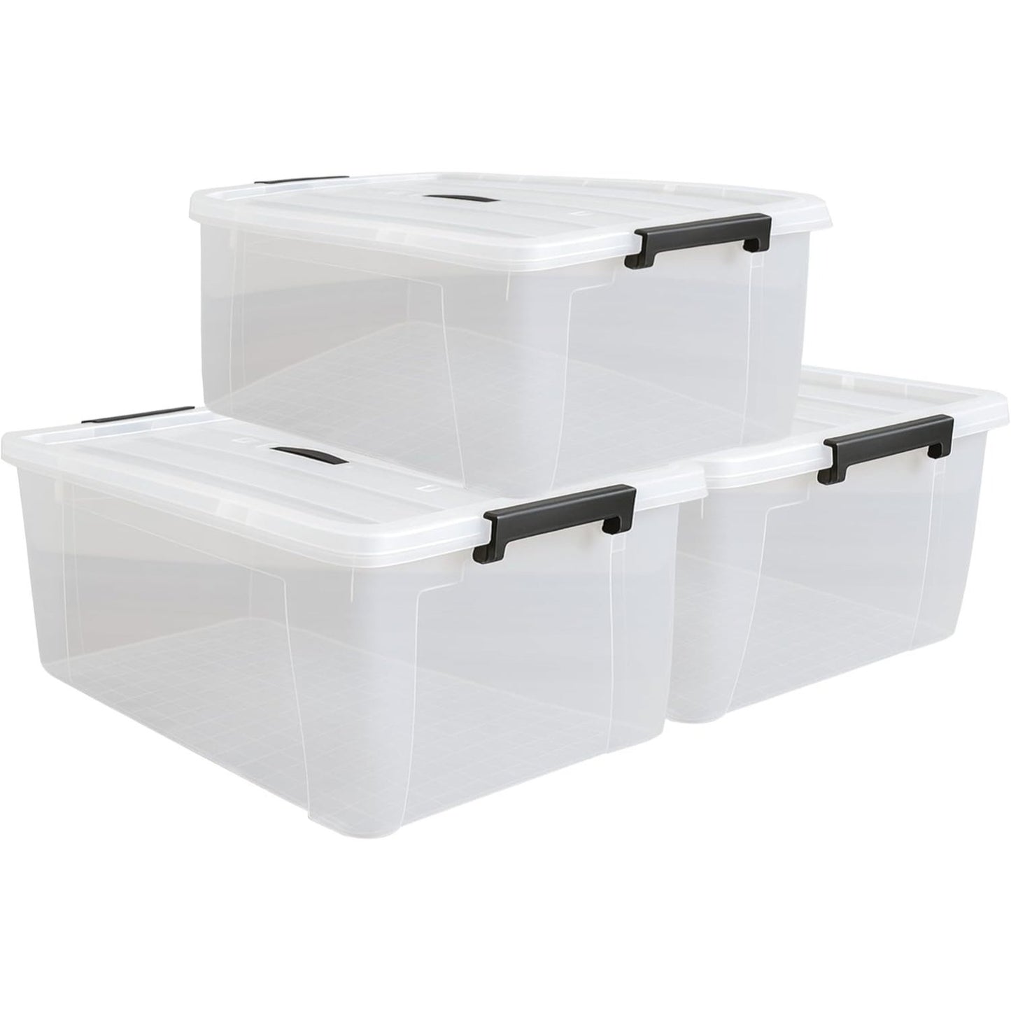 Clear Plastic Storage Boxes with Lids, Heavy-Duty Durable Stackable Plastic Storage Containers, Underbed Storage Boxes, Secure Clip-Lock Lid for Home, Office, Kitchen, Toys (3, 12ltr)