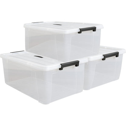 Clear Plastic Storage Boxes with Lids, Heavy-Duty Durable Stackable Plastic Storage Containers, Underbed Storage Boxes, Secure Clip-Lock Lid for Home, Office, Kitchen, Toys (3, 12ltr)