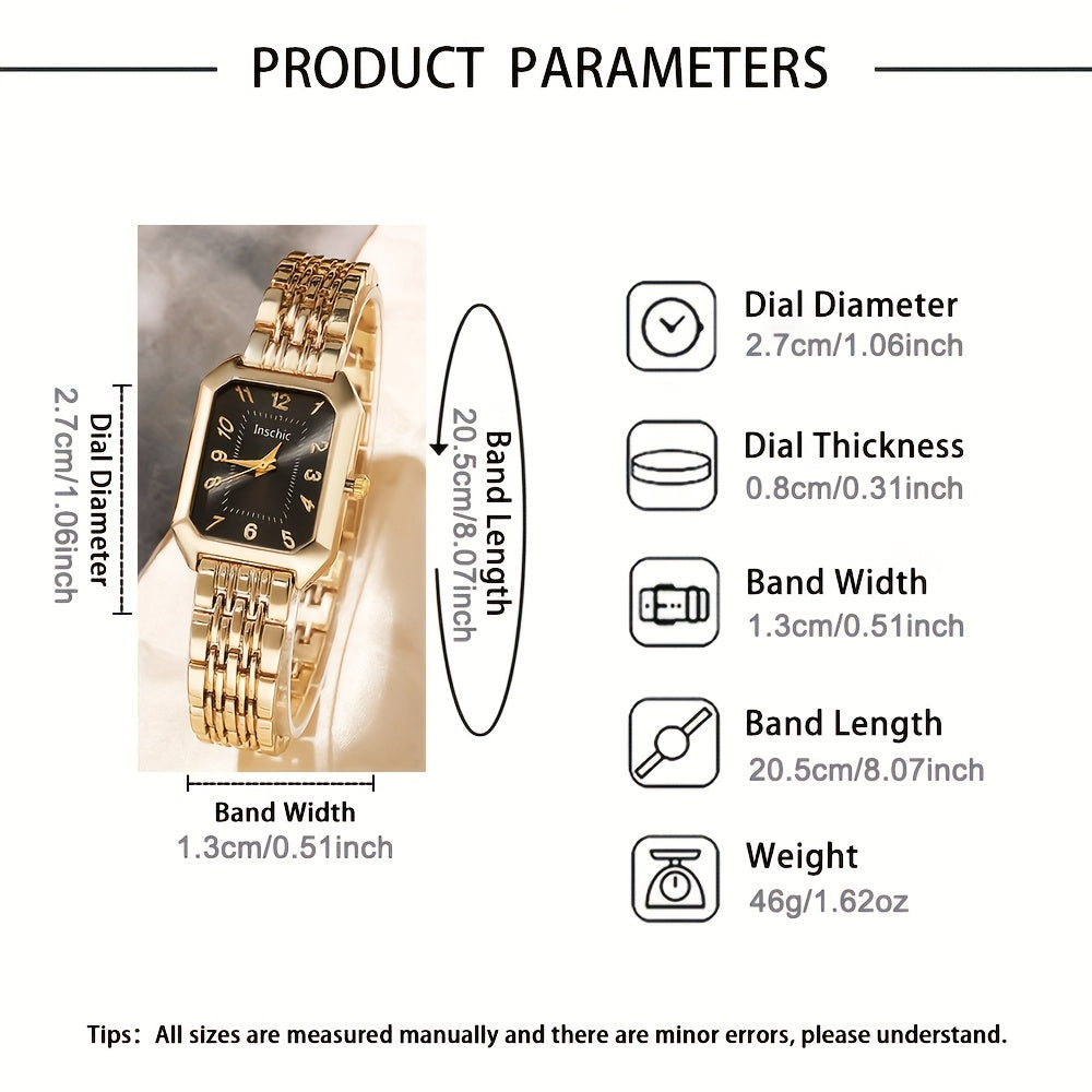 6pcs Exquisite Charming Women'S Quartz Watches, Square Dials, Heart Pendant Jewelry Set, Best Choice for Women'S Gifts, Year-Round Wear, Suitable for Any Occasion Wear/Gifting
