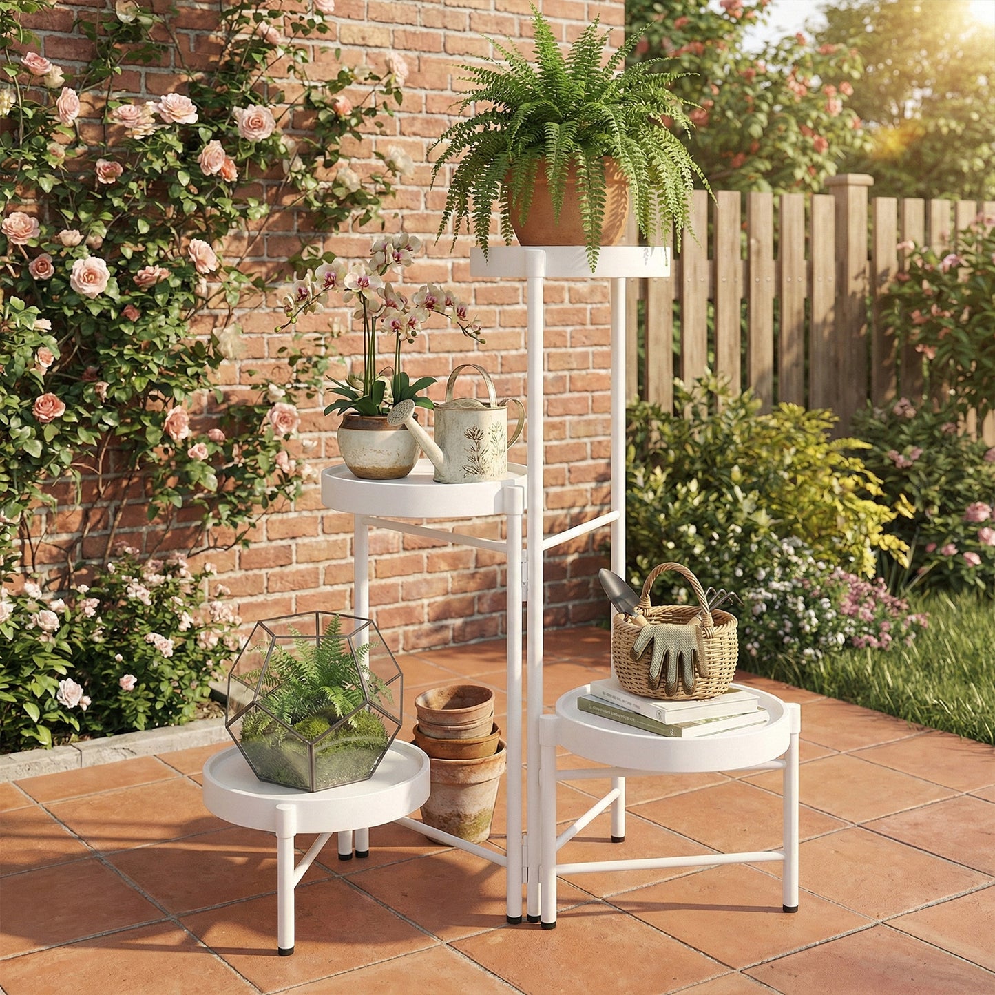 Metal Plant Stand with - Floor-Standing Indoor/Outdoor Shelf, Layered Flower Pot Display for Succulents, Herbs, Potted Plants - Sturdy Iron Shelf with - for Living Room, Balcony, - Modern & traditional Decor, -Free