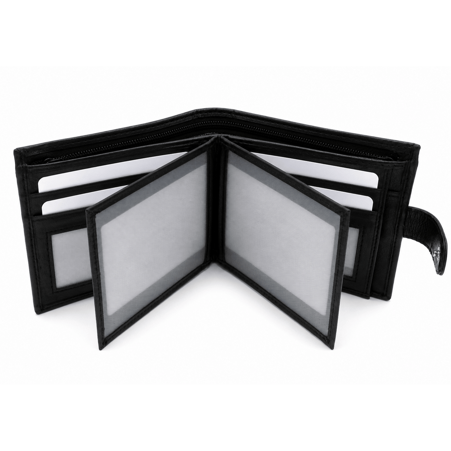 Mens Genuine Leather Wallet Black RFID Blocking Soft Tri Fold Card Slots Id Window and Coin Pocket