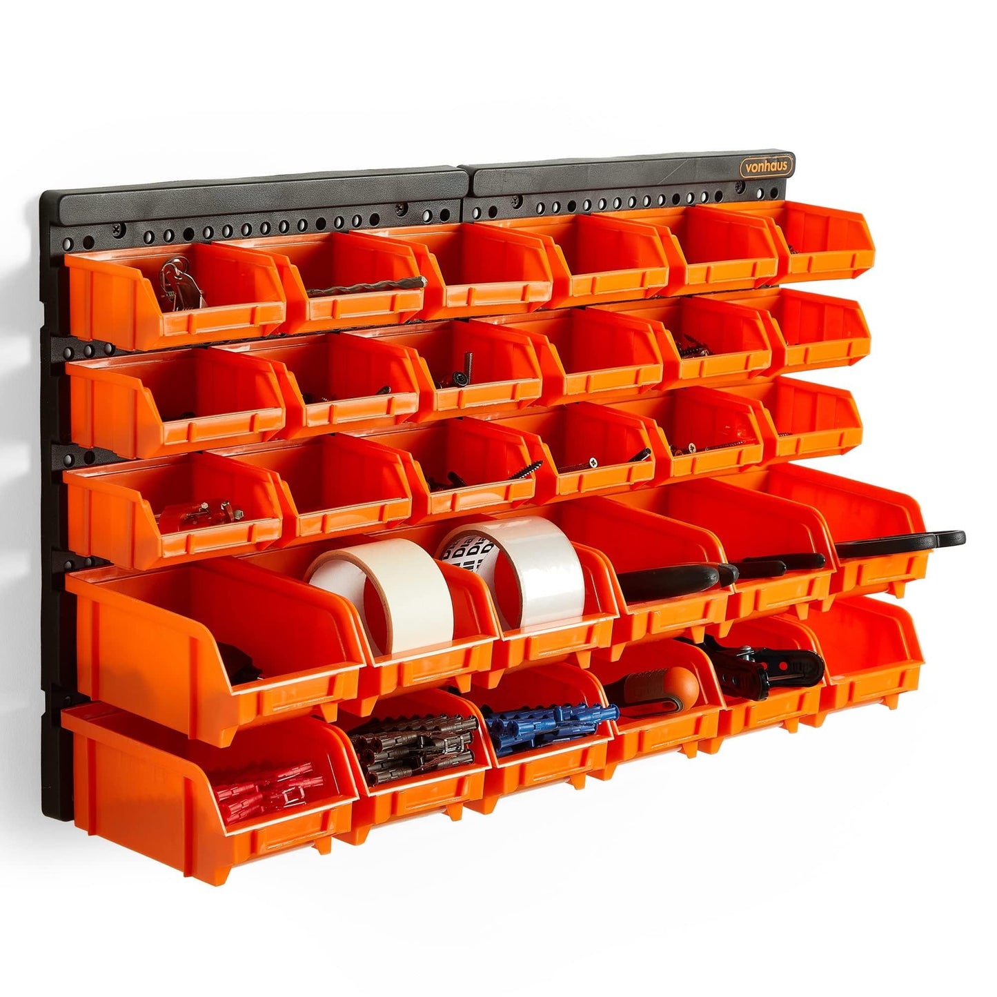32PC Heavy-Duty Wall Mounted Storage Bins Set Wall Mounted Garage Storage Kit Garage Tool Organizer Rack System for Screws, Nuts, Bolts, Nails, Beads & Small Hardware with Easy Installation and Durable Plastic Pegboard