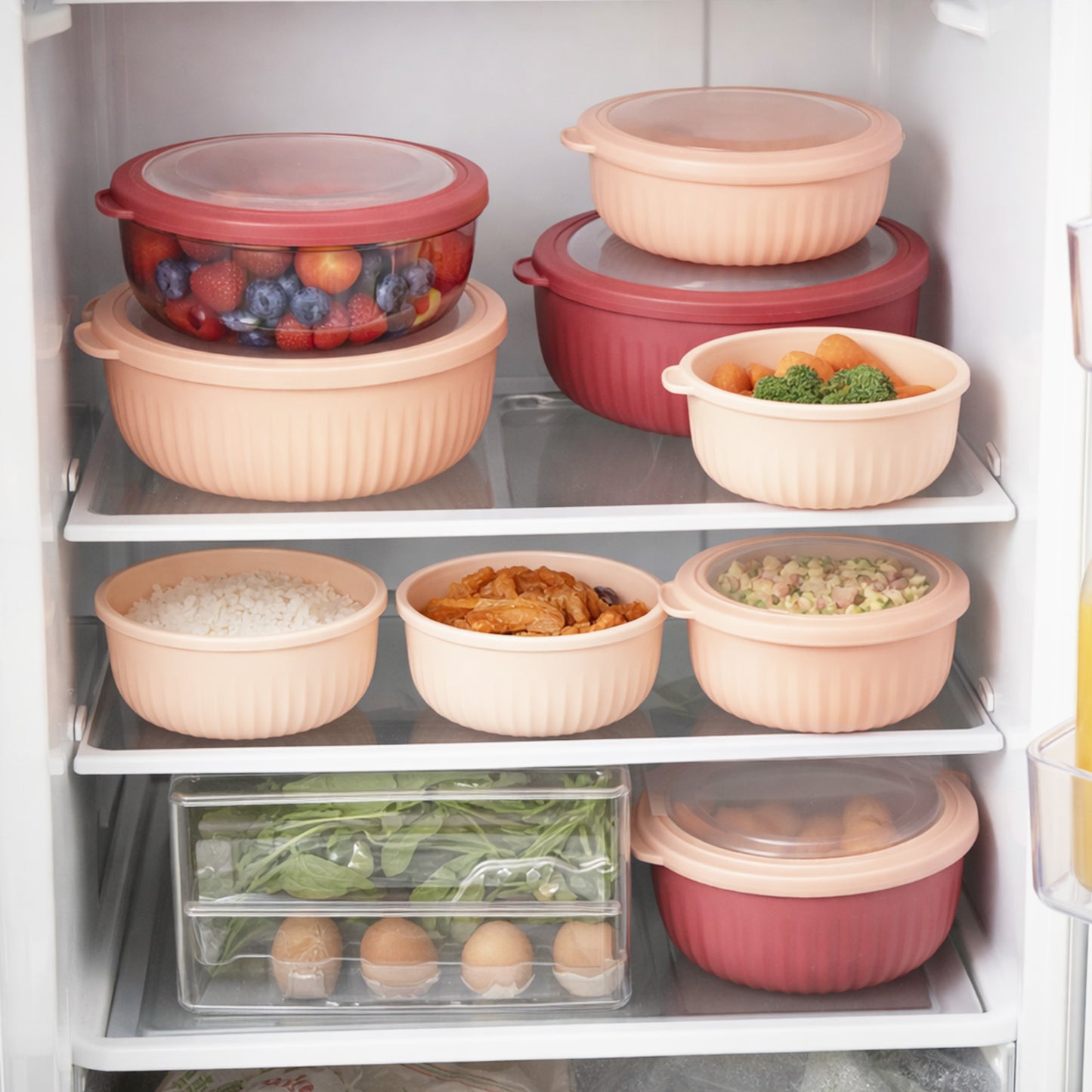 4pcs Set Large Capacity Refrigerator Storage Containers, Multi-Purpose Fresh-Keeping Boxes for Meat, Vegetables, and Eggs, Four Different Sizes for Various Foods, Food-Grade Material, Strong Sealing