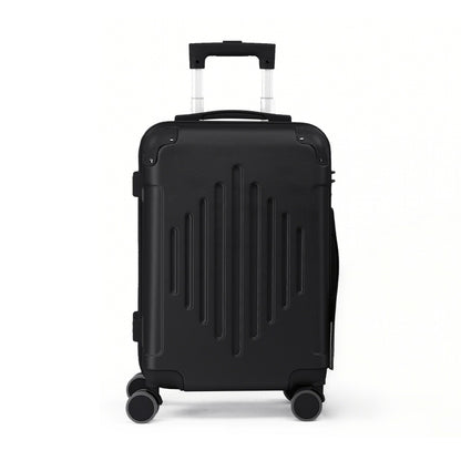 of Trolley Cases in Sizes 12, 16, 20, 24, And 28 Inches, Featuring a Stylish Diamond Stripe Design with Reinforced Corners, Made from Durable ABS Material, Perfect for Travelers on Extended Trips